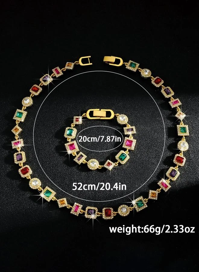 Take Two  2-Piece Colorful Rhinestone Detail Necklace With Bracelet Jewelry Set for Women | Best Price UAE